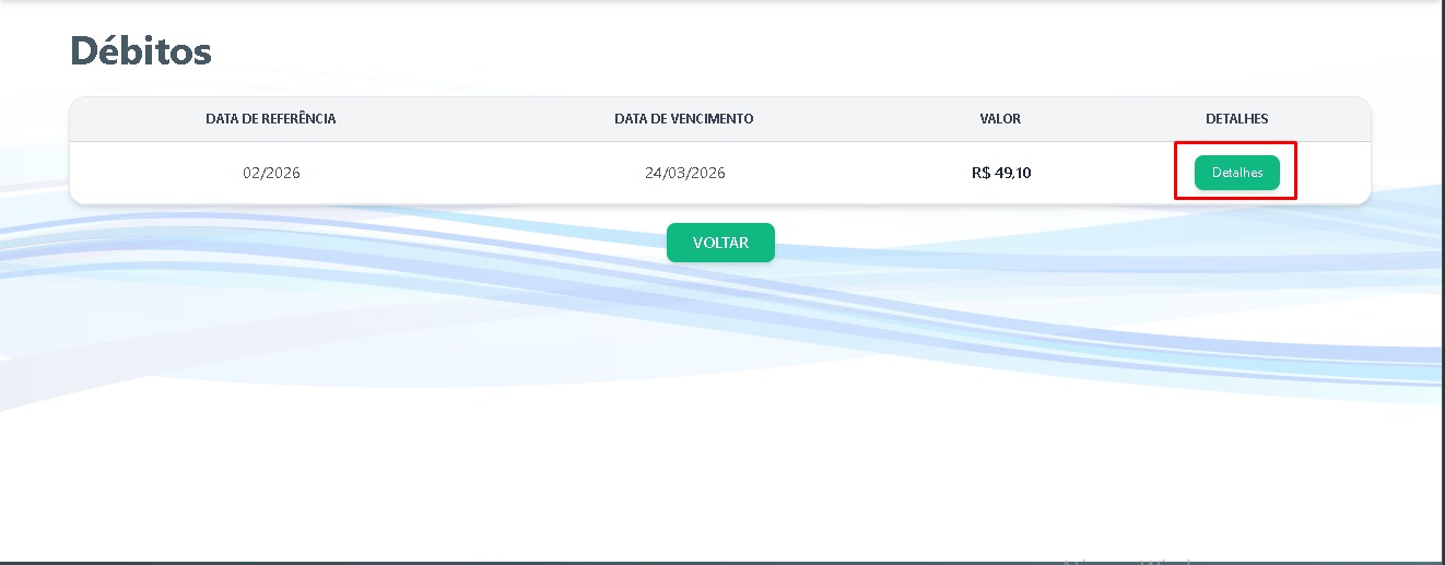 Lista de debitos em aberto